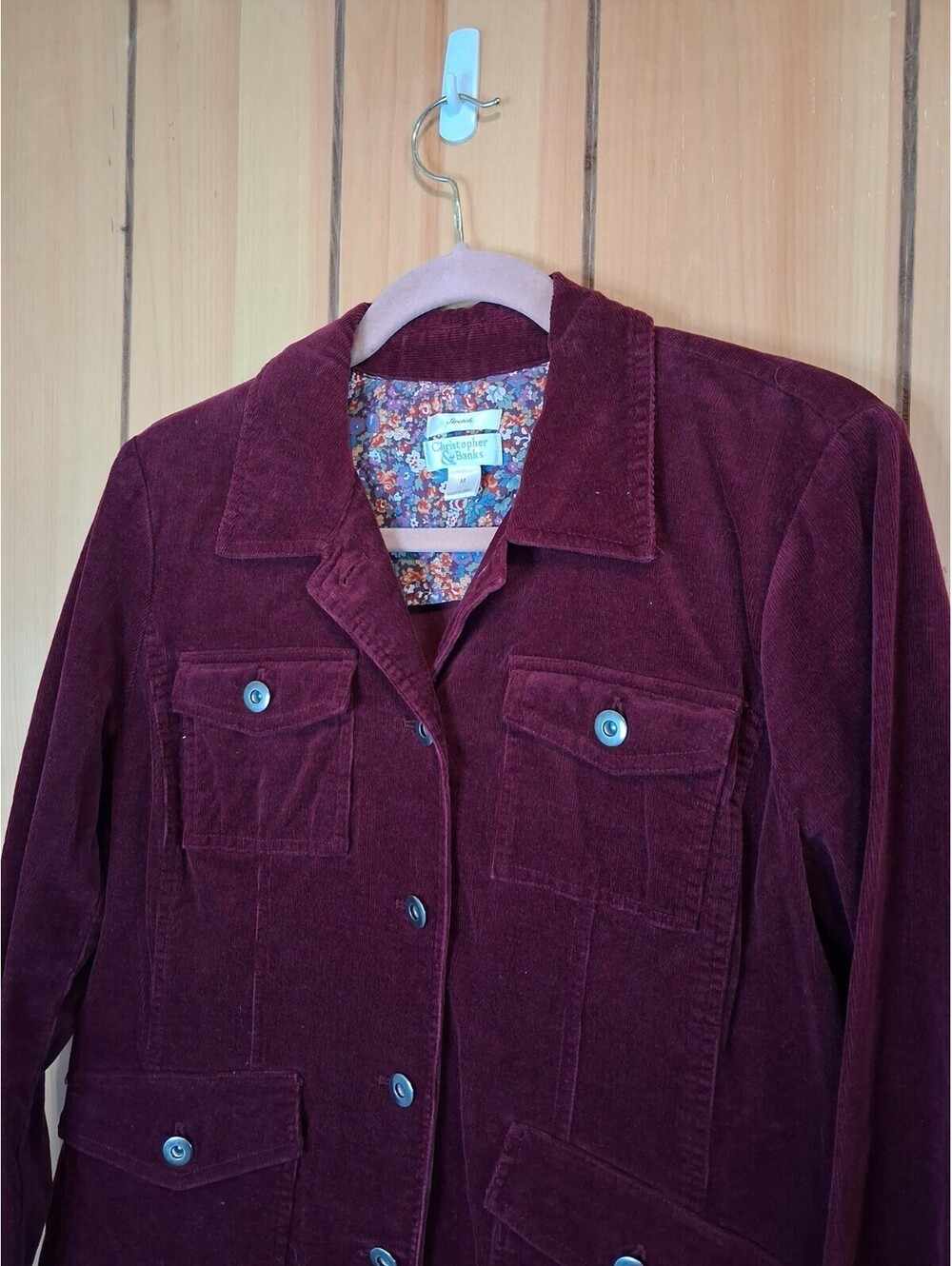 Burgundy Corduroy Button Collared Long Sleeve Jacket Women's Medium CJ Banks